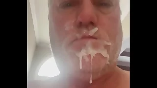 A self facial, haphazardly rubbing away my own cum!